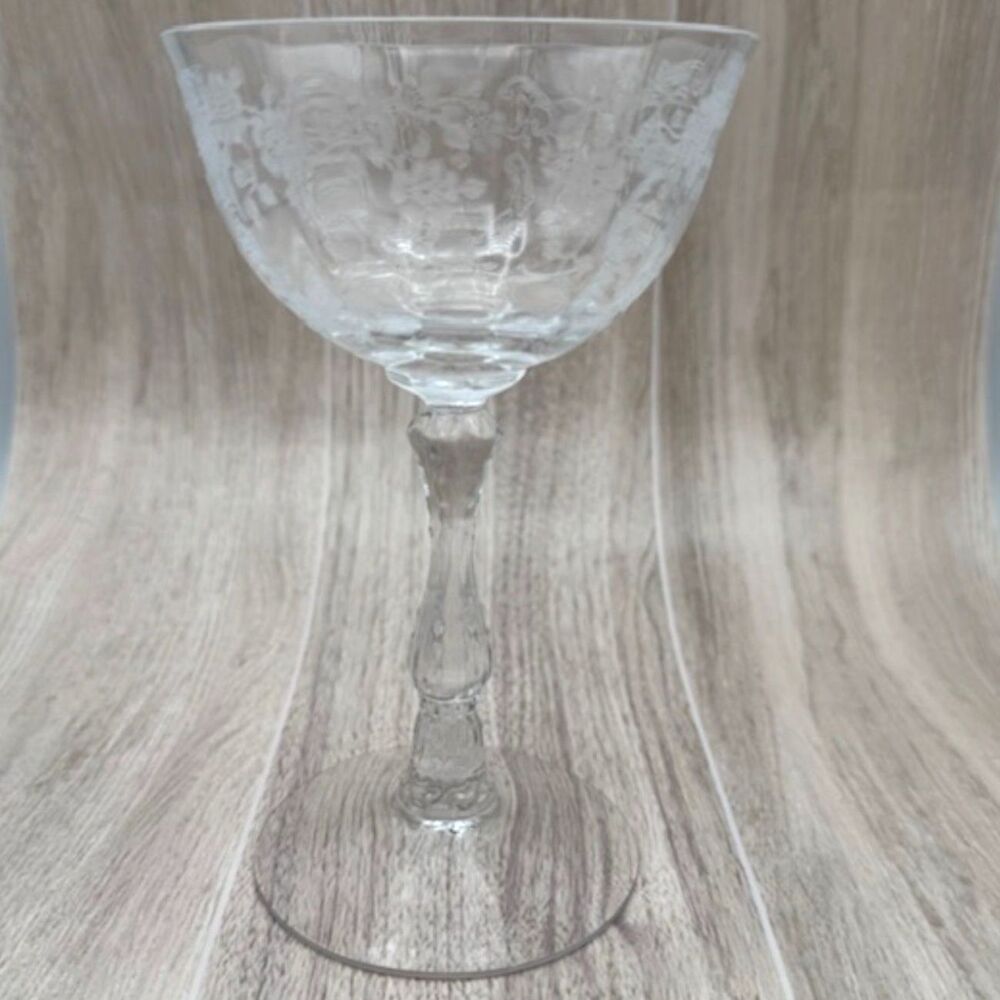 Vintage Etched Floral Stemmed Set of 4 Glasses Clear 5.5” Set of 4 Wine Sherbet